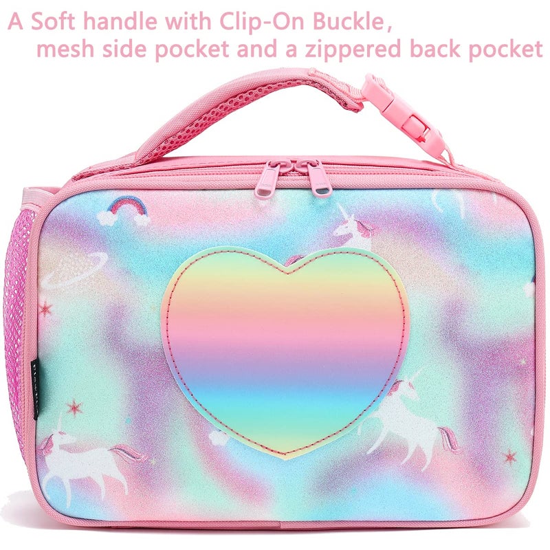 FlowFly Kids Lunch box Insulated Soft Bag Mini Cooler Back to School Thermal Meal Tote Kit for Girls, Boys, Glitter-Unicorn - Image 2